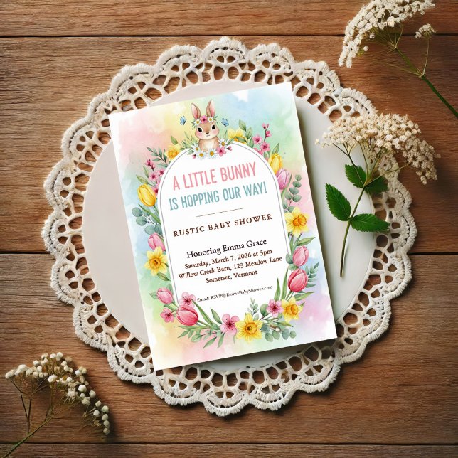 Invitation Petite Fête de Naissance Florale de Printemps de P (Créateur téléchargé)