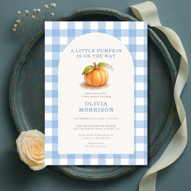 Invitation Petite Fête de Naissance Garçon Gingham Bleu Citro (Créateur téléchargé)