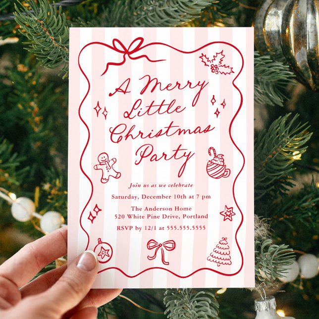 Invitation Petite fête de Noël joyeuse rouge dessinée à la ma (Créateur téléchargé)