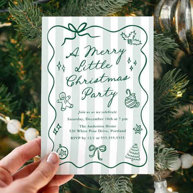 Invitation Petite fête de Noël verte dessinée à la main (Créateur téléchargé)