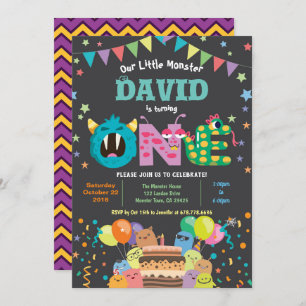 Invitation Petite fête de premier anniversaire monstre. Garço