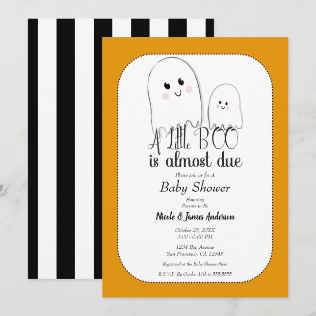 Invitation Petite Fête Prénatale de Bébé Fantôme d'Halloween (Devant / Derrière)