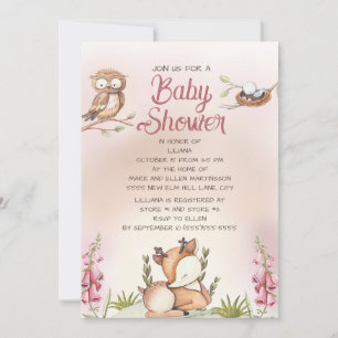 Invitation Petite fille Animaux de bois Baby shower de Chouet