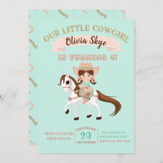 Invitation Petite fille au cheval Filles Anniversaire (Devant / Derrière)