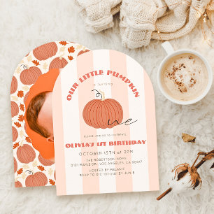 Invitation Petite Fille aux Rayures de Citrouille Photo 1er A