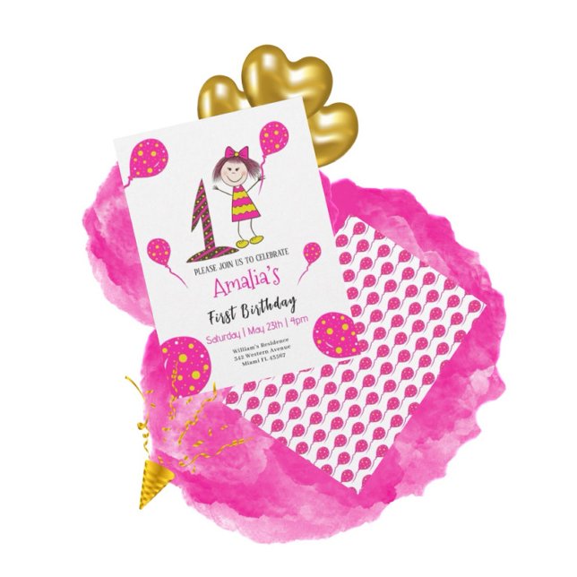 Invitation Petite fille avec ballons (Créateur téléchargé)