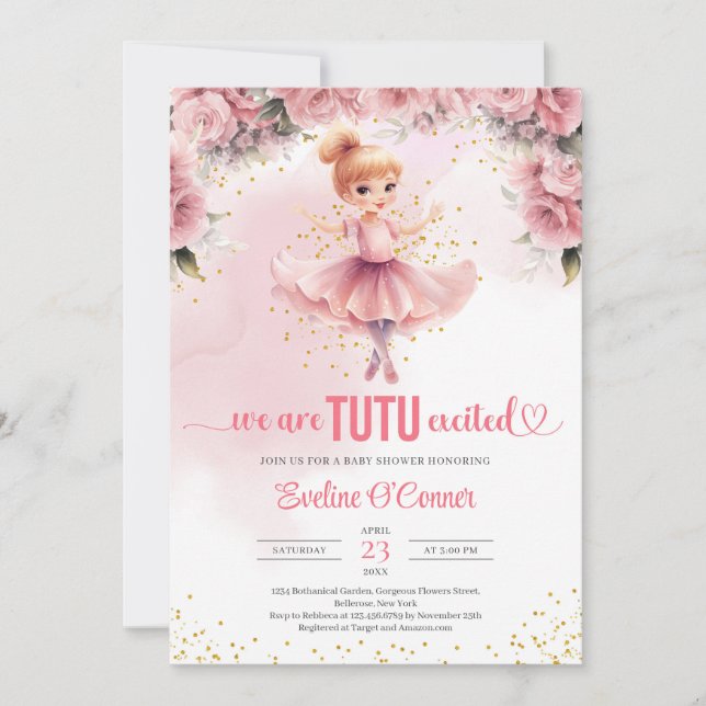 Invitation Petite fille avec tutu ballerine robe Baby shower (Devant)