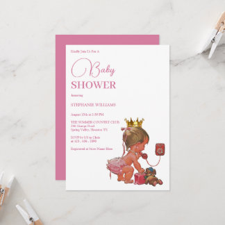 Invitation Petite Fille Avec Un Baby shower De Couronne
