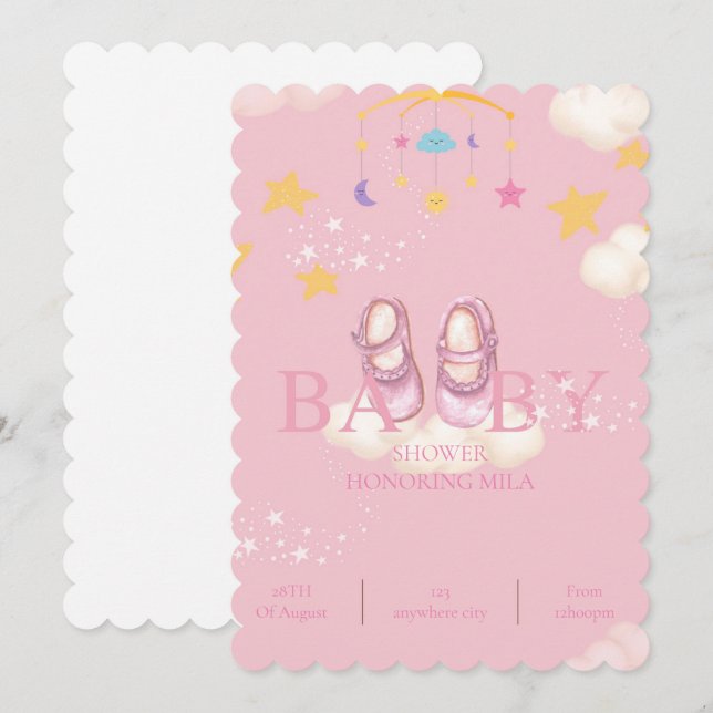 Invitation Petite fille bébé douche invitations, téléchargeme (Devant / Derrière)