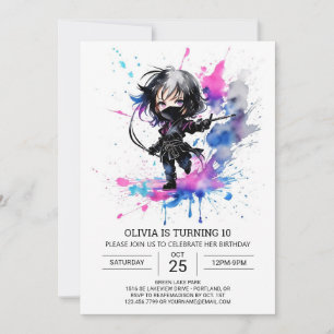 Invitation Petite fille bohème Ninja Anniversaire