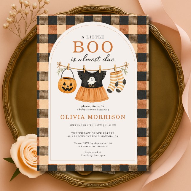 Invitation Petite fille Boo Halloween Gingham Baby Shower (Créateur téléchargé)
