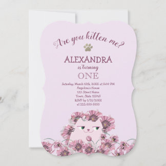 Invitation Petite Fille Chat Anniversaire