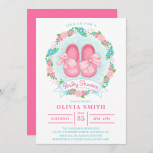 Invitation Petite Fille Chaussures Baby shower Avec Bow Et Fl