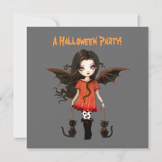 Invitation Petite fille chauve-souris vampire gothique chats  (Devant)