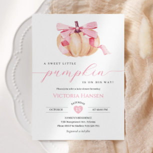 Invitation Petite fille Citrouille Baby shower Bow rose coque