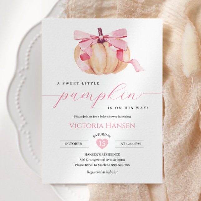 Invitation Petite fille Citrouille Baby shower Bow rose coque (Créateur téléchargé)