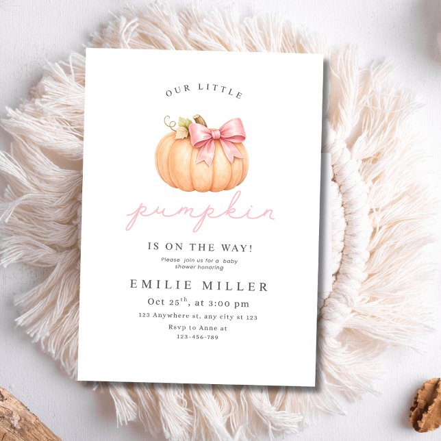 Invitation Petite Fille Citrouille Fête de Bébé Rose Ruban Ci (Créateur téléchargé)