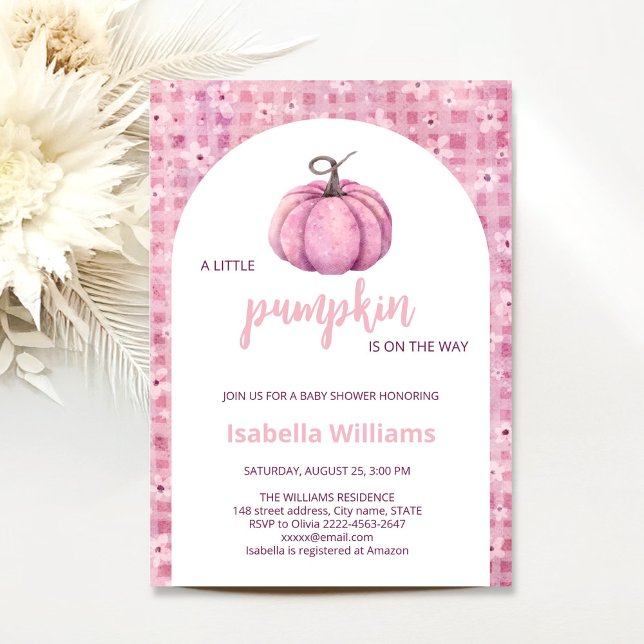 Invitation Petite fille Citrouille rose Baby shower (Little pumpkin minimalistic autumn fall pink girl baby shower invitation )