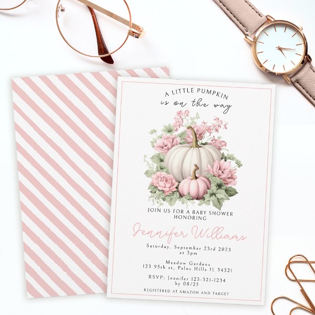 Invitation Petite fille citrouille rose baby shower (Créateur téléchargé)