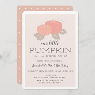 Invitation Petite fille Citrouille rose pâle 1er anniversaire