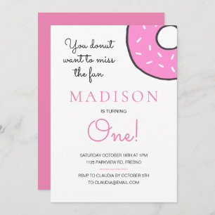 Invitation Petite Fille De Donut Rose Qui Fête Son Premier An