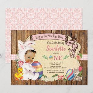 Invitation Petite fille de Pâques 1er anniversaire chasse aux