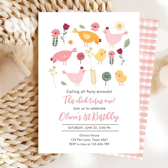 Invitation Petite Fille De Poulets Ferme Pâques Poulet Annive (Créateur téléchargé)