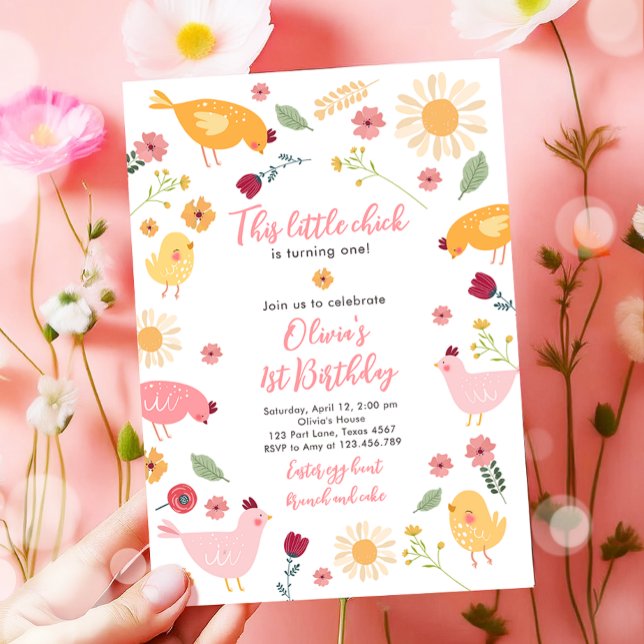 Invitation Petite Fille De Poulets Ferme Pâques Poulet Annive (Créateur téléchargé)