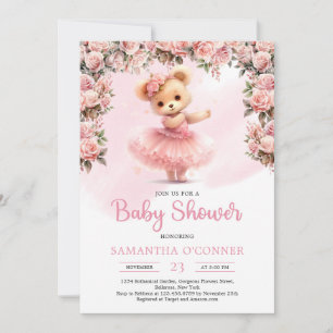 Invitation Petite fille en peluche ours tutu ballerine blush 