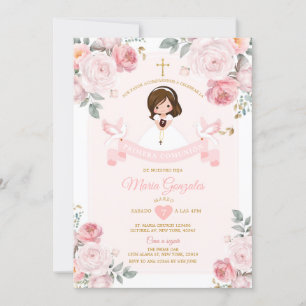 Invitation Petite fille espagnole rose Primera Comunión