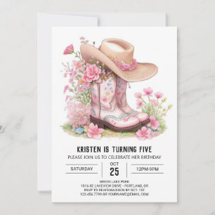 Invitation Petite fille et cactus Anniversaire