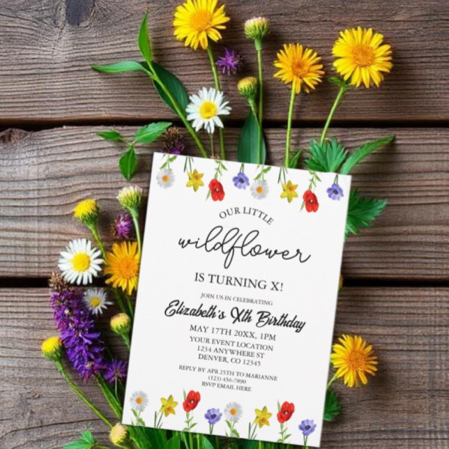 Invitation Petite fille Fleur sauvage Anniversaire (Créateur téléchargé)