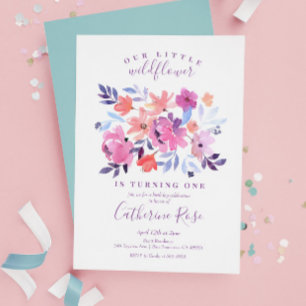 Invitation Petite fille florale pourpre Fleur sauvage Anniver