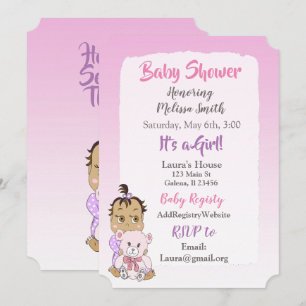 Invitation Petite fille hispanique avec ours en peluche Baby