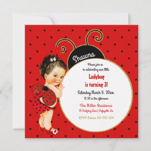 Invitation Petite fille Ladybug fille rouge noir
