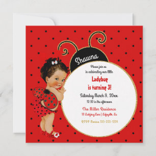 Invitation Petite fille Ladybug rouge noir point