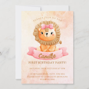 Invitation Petite fille Lion anniversaire