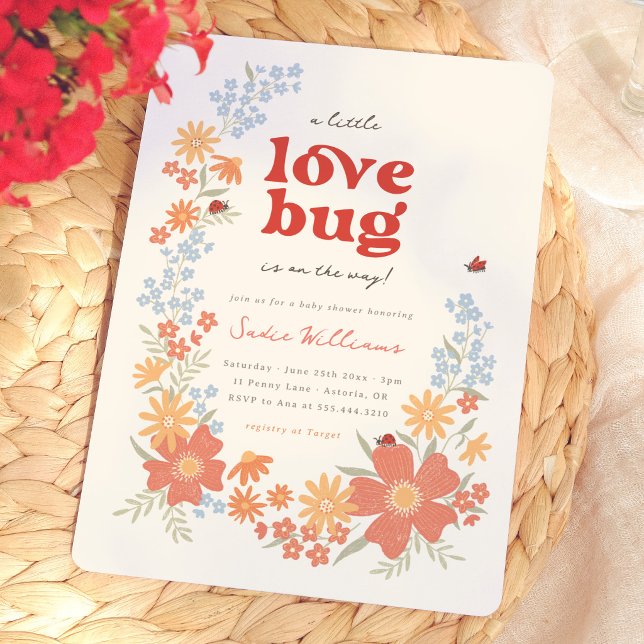 Invitation Petite fille Love Bug Baby Shower Rétro (Créateur téléchargé)