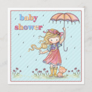 Invitation Petite fille mignonne et Baby shower Kitten Invita