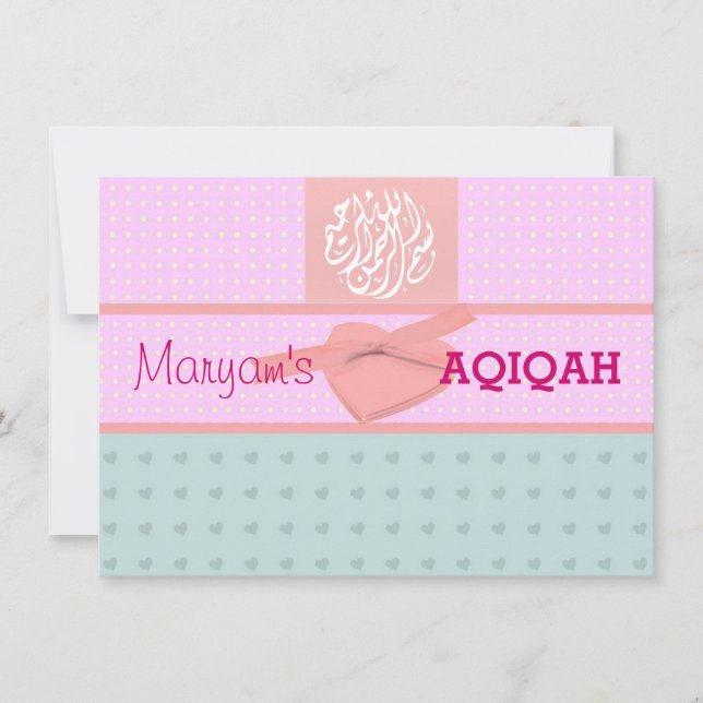 Invitation Petite fille musulmane rose aqiqah islamique (Devant)