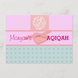 Invitation Petite fille musulmane rose aqiqah islamique