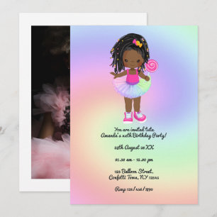 Invitation Petite fille noire colorée Tutu fête d'anniversair