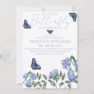 Invitation Petite fille papillon bleu Baby shower floral