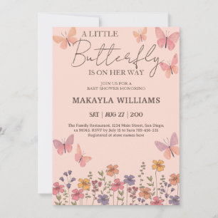 Invitation Petite fille papillon rose Baby shower floral