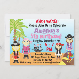 Invitation Petite fille pirate garçons anniversaire Invitatio
