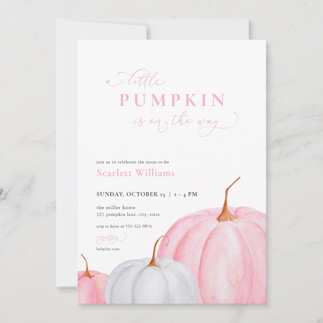 Invitation Petite fille rose Baby shower Citrouille Invitatio (Devant)