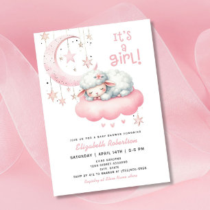 Invitation Petite fille rose Baby shower d'agneau