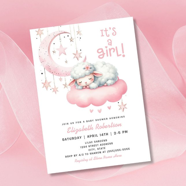 Invitation Petite fille rose Baby shower d'agneau (Créateur téléchargé)