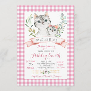 Invitation Petite fille rose baby shower de Kitty cat