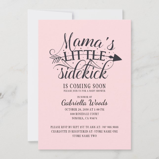 Invitation Petite fille rose de maman, petit sidekick (Devant)